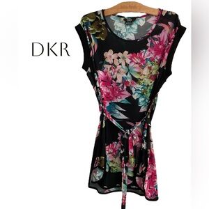 Women's Black Floral Tie-Waist Blouse